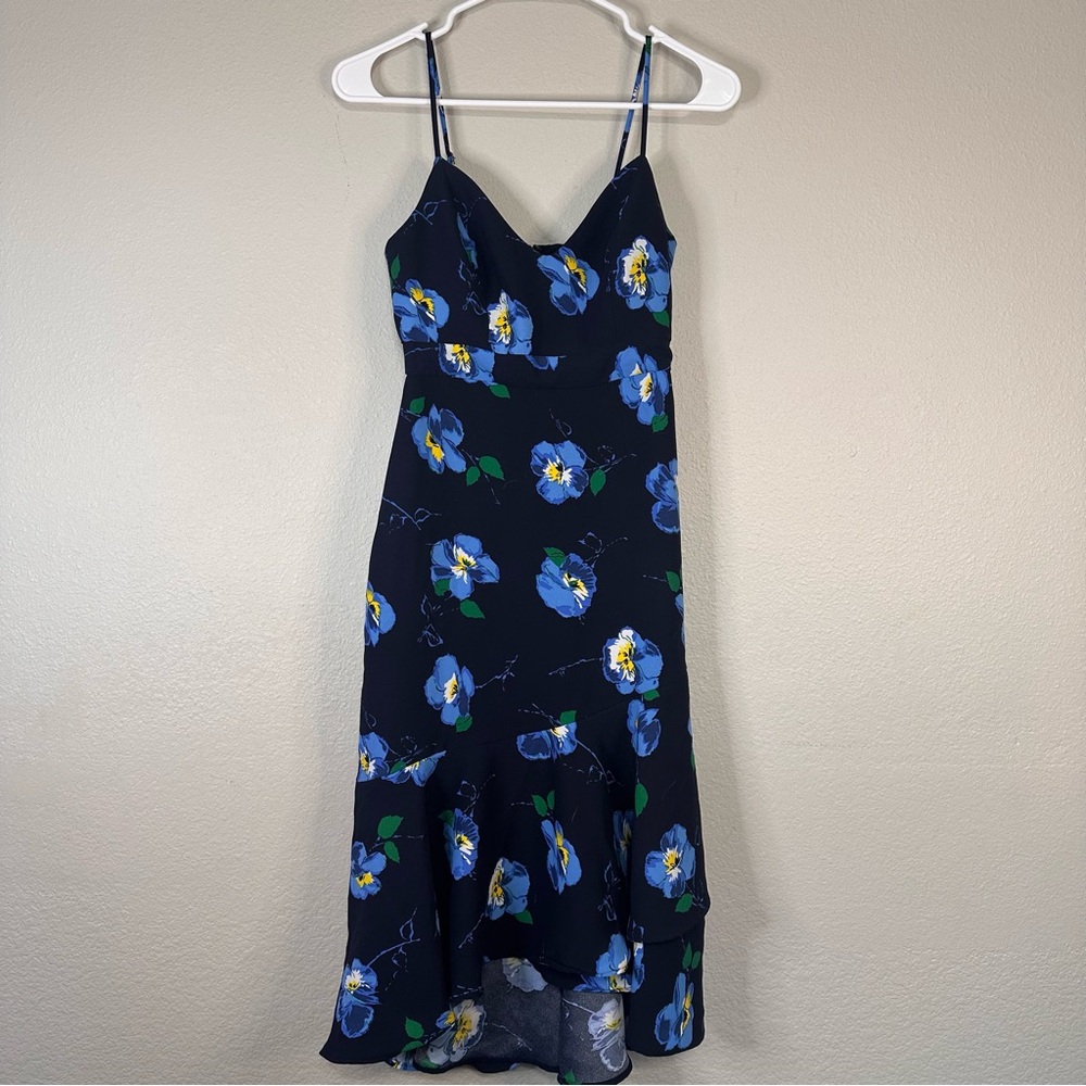 Banana Republic Petite Floral Blue Women's Dress Spaghetti Strap Flare bottom - Picture 3 of 7
